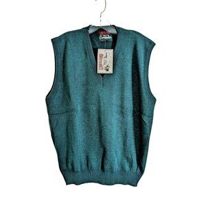 Vintage Sweater Vest Mens XL Green Wool Blend V Neck Classic Academia 90s NEW